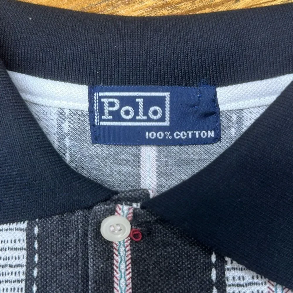 Vintage Polo Ralph Lauren Polo Shirt XL Striped‎ Black 100% Cotton READ DESCRIP